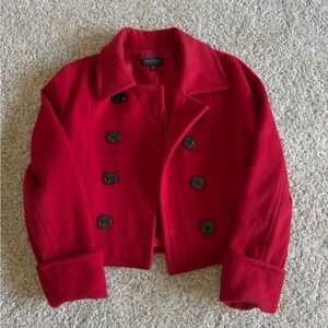 Karen Kane Red Pea Coat Classic Tailored Design
